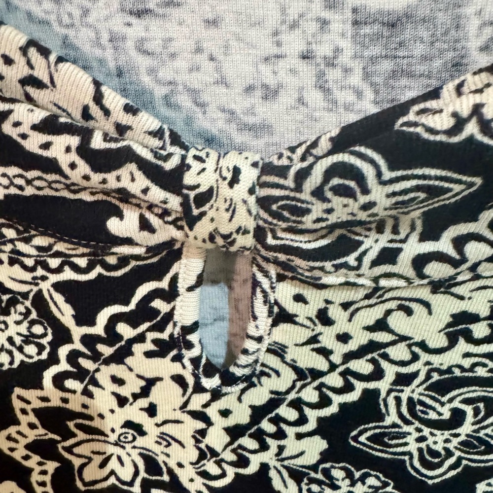 Rafaella Black and Cream Floral Paisley Knit Top